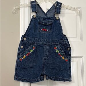 Denim Kids Overalls with Embroidered Fruit Design